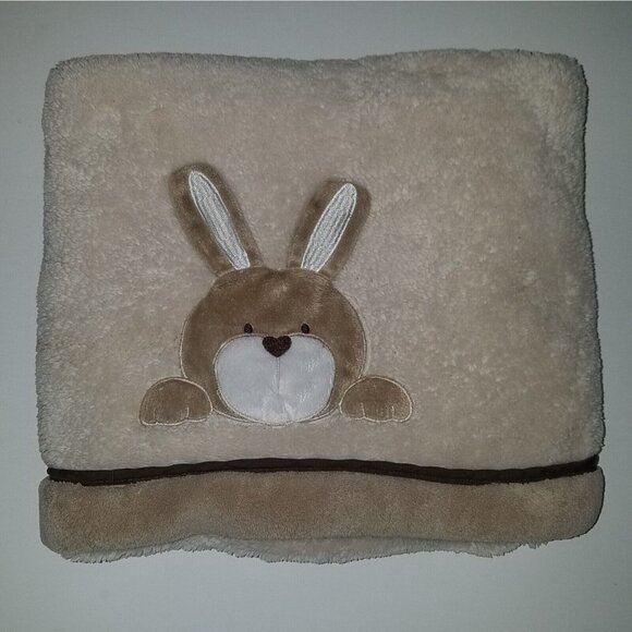 Unbranded Other - Brown Bunny Rabbit Fleece Baby Blanket Lovey 3D Ears Heart Nose 30x40 Piccolo ?